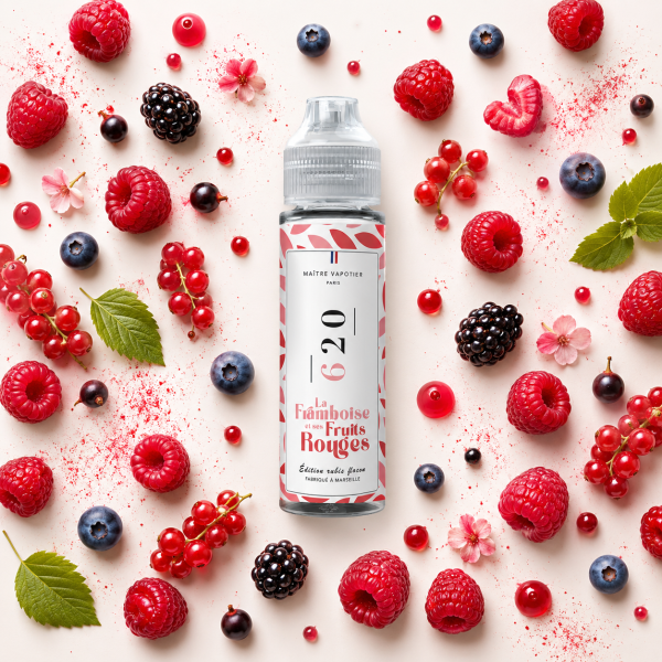 E-liquide N°620 Maître Vapotier - saveurs framboise, fruits rouges, fraîcheur