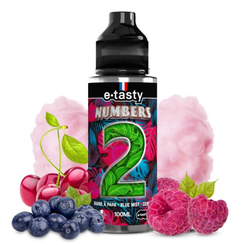 E-liquide Numbers 02 100ml E-Taste - saveurs barbe à papa, framboise, blue mist et cerise