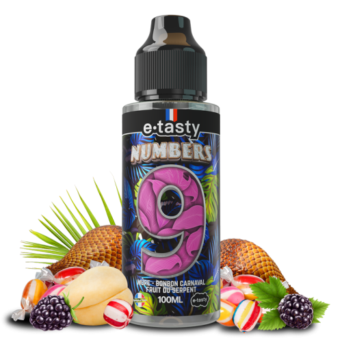 E-liquide Numbers 09 100ml E-Taste - saveurs mûre, bonbon carnaval et fruit du serpent
