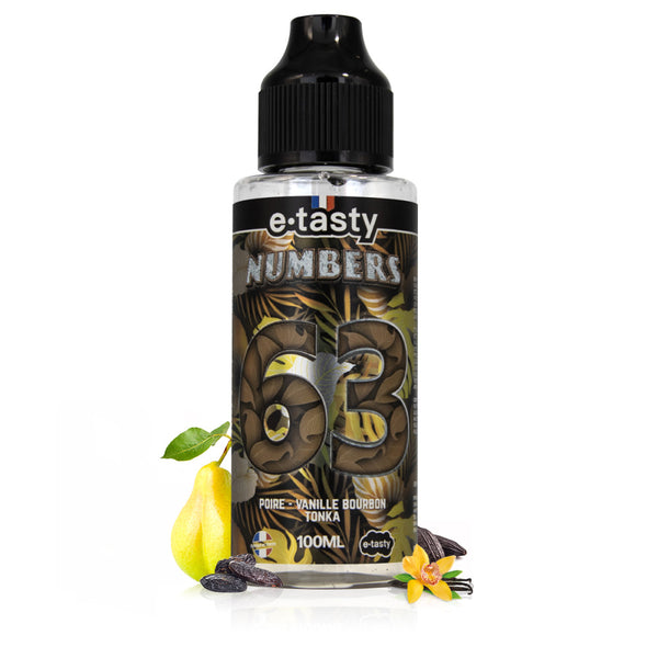 E-liquide Numbers 63 100ml E-Taste - collaboration Taklope - saveurs poire, vanille Bourbon et fève de tonka