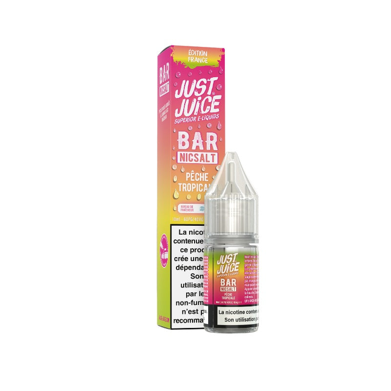 E-liquide Pêche Tropicale Sel de Nicotine 10ml Bar Nicsalt Just Juice - saveurs pêche, fruits exotiques 10 mg