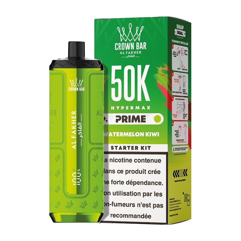 Puff Al Fakher Crown Bar Hypermax Prime 50K Watermelon Kiwi - 50000 bouffées rechargeable