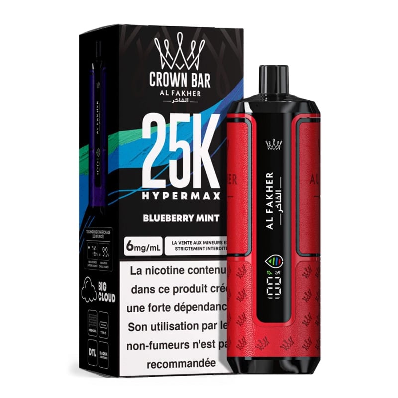 Puff Crown Bar HyperMax 25K Blueberry Mint - Al Fakher - Al Fakher - Cigarette Électronique & Vape | Alliancetech.fr