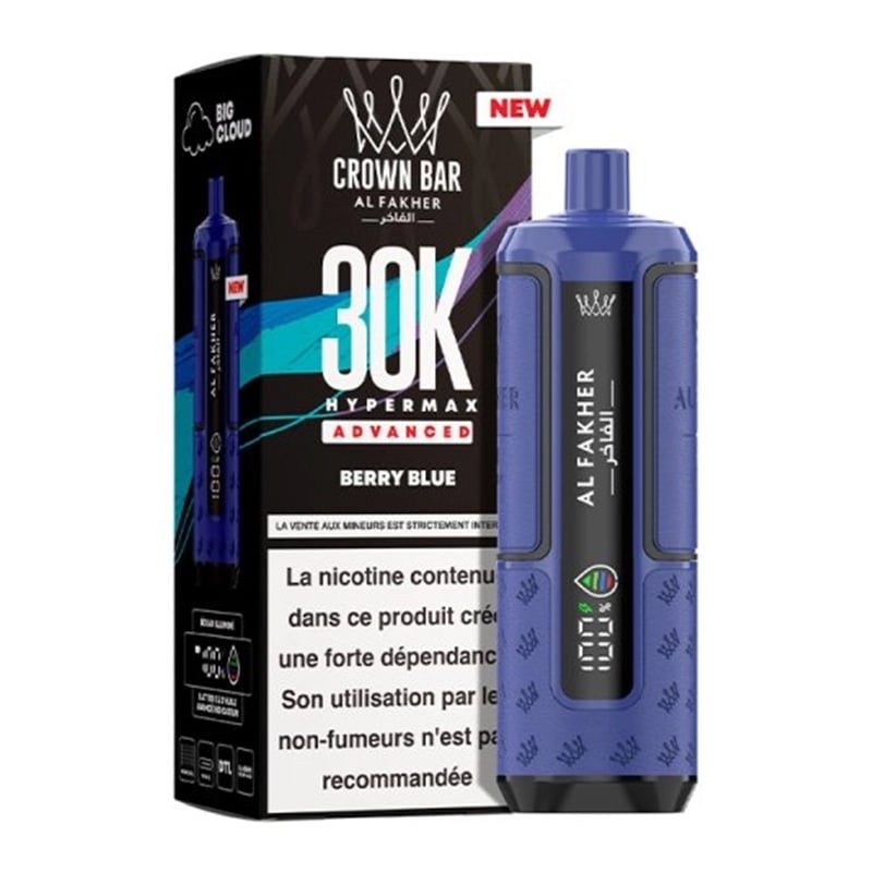 Puff Crown Bar HyperMax Advanced 30K Berry Blue - Al Fakher - Al Fakher - Cigarette Électronique & Vape | Alliancetech.fr