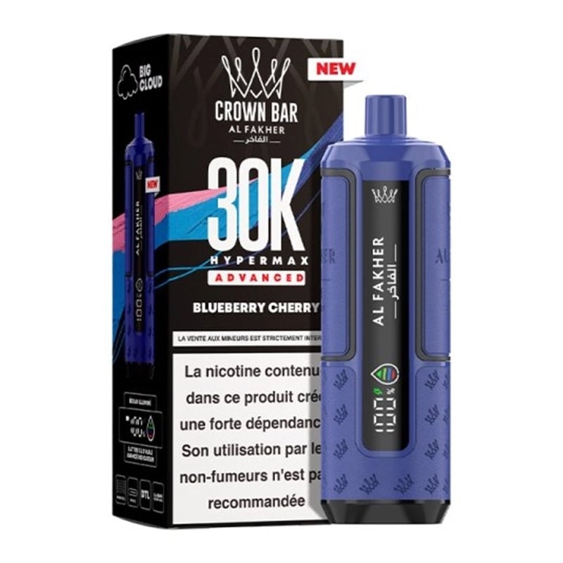 Puff Crown Bar HyperMax Advanced 30K Blueberry Cherry - Al Fakher - Al Fakher - Cigarette Électronique & Vape | Alliancetech.fr