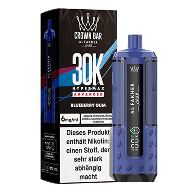 Puff Crown Bar HyperMax Advanced 30K Blueberry Gum - Al Fakher - Al Fakher - Cigarette Électronique & Vape | Alliancetech.fr