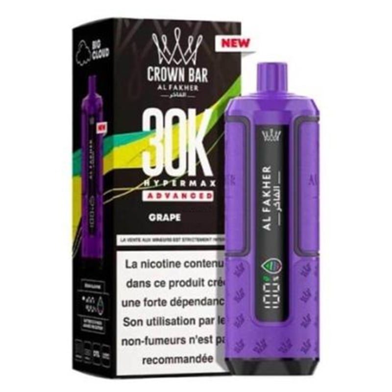 Puff Crown Bar HyperMax Advanced 30K Grape - Al Fakher - Al Fakher - Cigarette Électronique & Vape | Alliancetech.fr