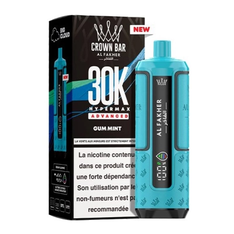 Puff Crown Bar HyperMax Advanced 30K Gum Mint - Al Fakher - Al Fakher - Cigarette Électronique & Vape | Alliancetech.fr