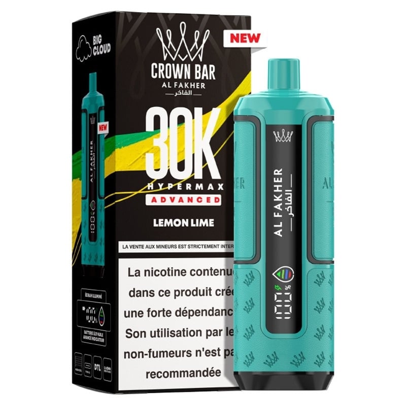 Puff Crown Bar HyperMax Advanced 30K Lemon Lime - Al Fakher - Al Fakher - Cigarette Électronique & Vape | Alliancetech.fr