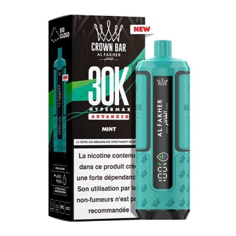 Puff Crown Bar HyperMax Advanced 30K Mint - Al Fakher - Al Fakher - Cigarette Électronique & Vape | Alliancetech.fr