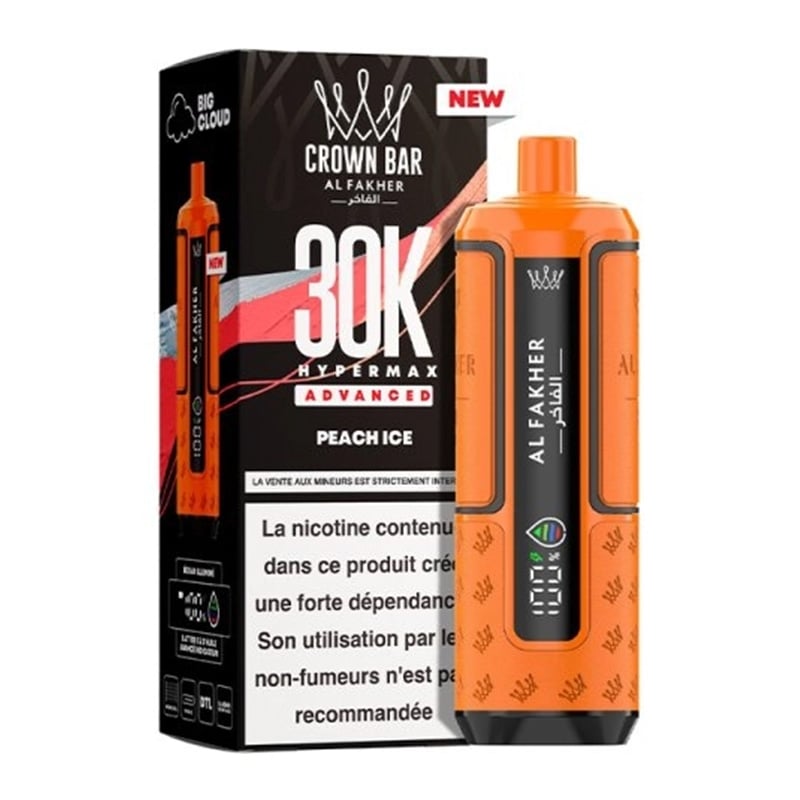 Puff Crown Bar HyperMax Advanced 30K Peach Ice - Al Fakher - Al Fakher - Cigarette Électronique & Vape | Alliancetech.fr