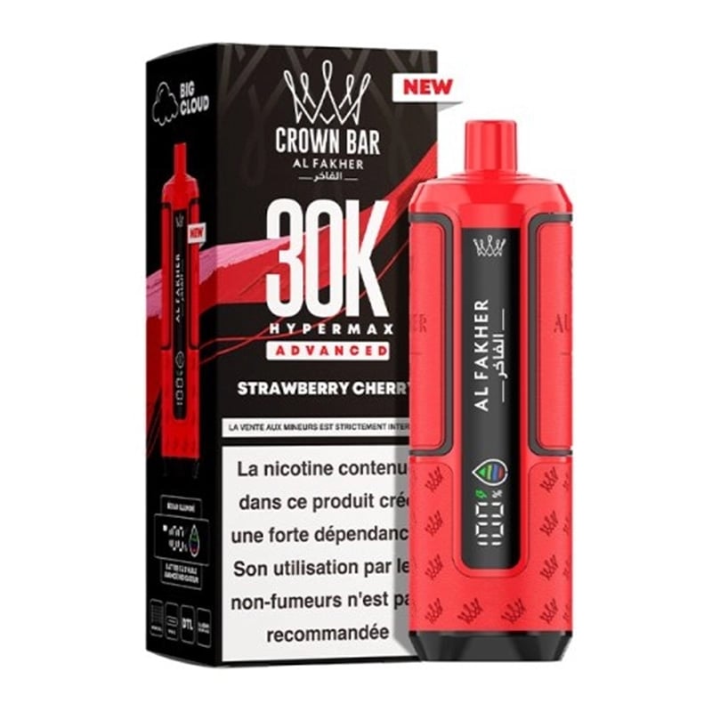 Puff Crown Bar HyperMax Advanced 30K Strawberry Cherry - Al Fakher - Al Fakher - Cigarette Électronique & Vape | Alliancetech.fr