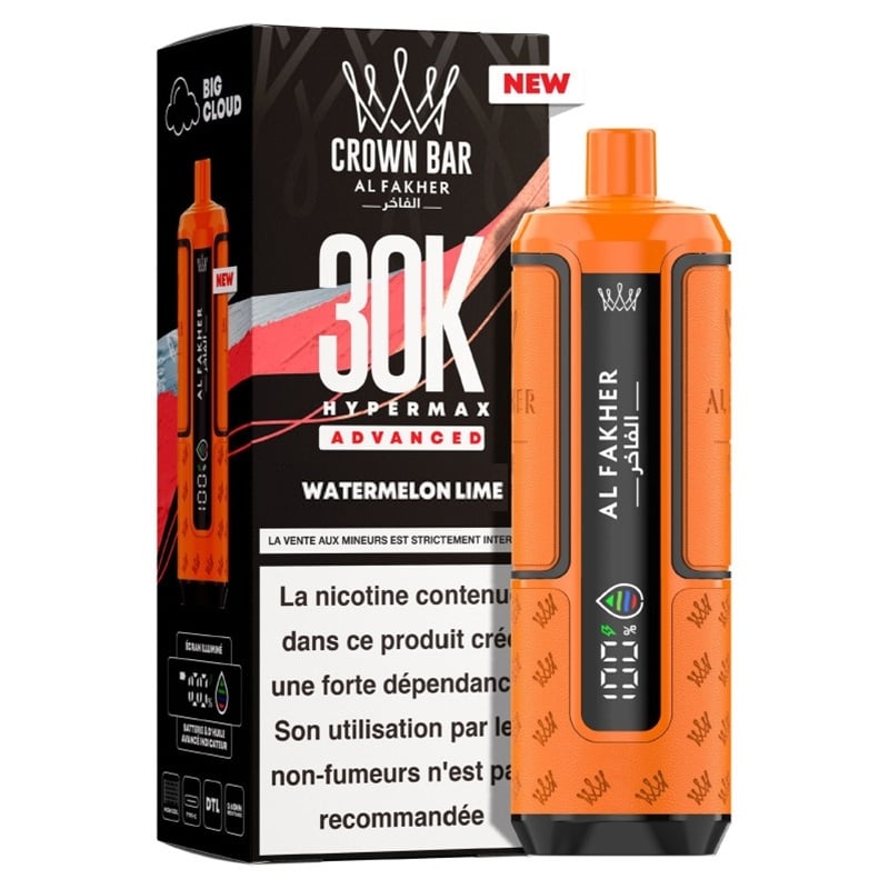 Puff Crown Bar HyperMax Advanced 30K Watermelon Lime - Al Fakher - Al Fakher - Cigarette Électronique & Vape | Alliancetech.fr