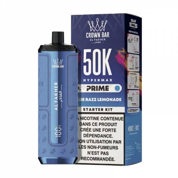 Puff rechargeable Al Fakher Crown Bar Hypermax Prime 50K - Blue Razz Lemonade
