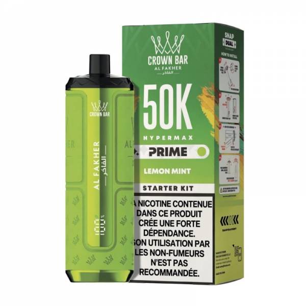 Puff rechargeable Al Fakher Crown Bar Hypermax Prime 50K - Lemon Mint