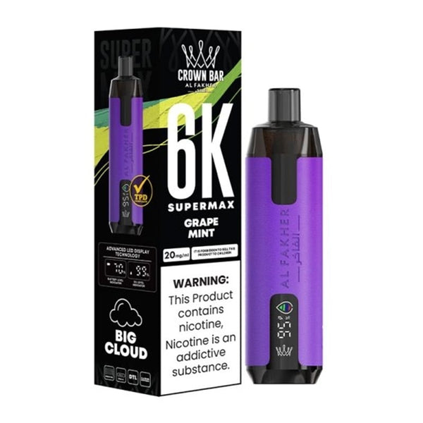 Puff Crown Bar SuperMax 6K Grape Mint - Al Fakher - Al Fakher - Cigarette Électronique & Vape | Alliancetech.fr