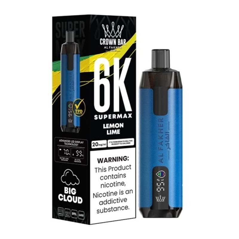 Puff Crown Bar SuperMax 6K Lemon Lime - Al Fakher - Al Fakher - Cigarette Électronique & Vape | Alliancetech.fr