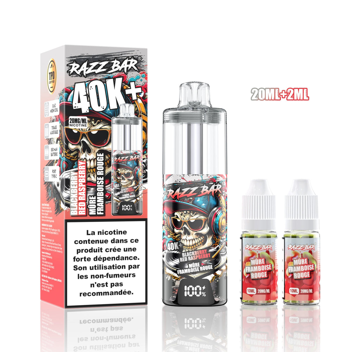 Puff RazzBar 40K+ Blackberry Red Raspberry - 20mg/ml