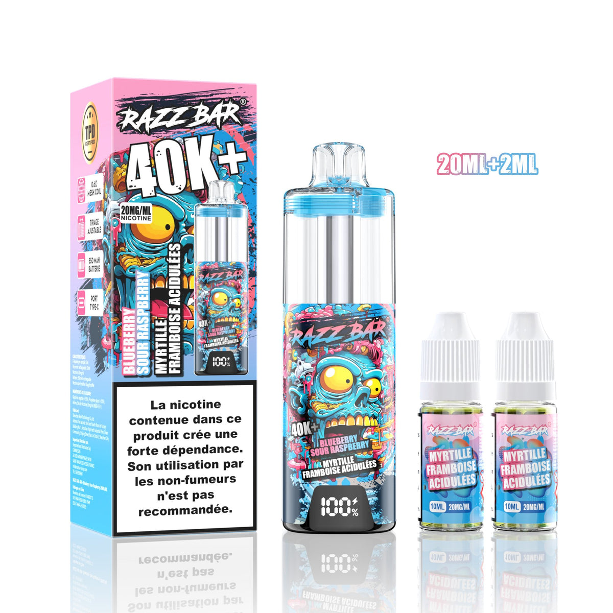 Puff RazzBar 40K+ Blueberry Sour Raspberry - 20mg/ml