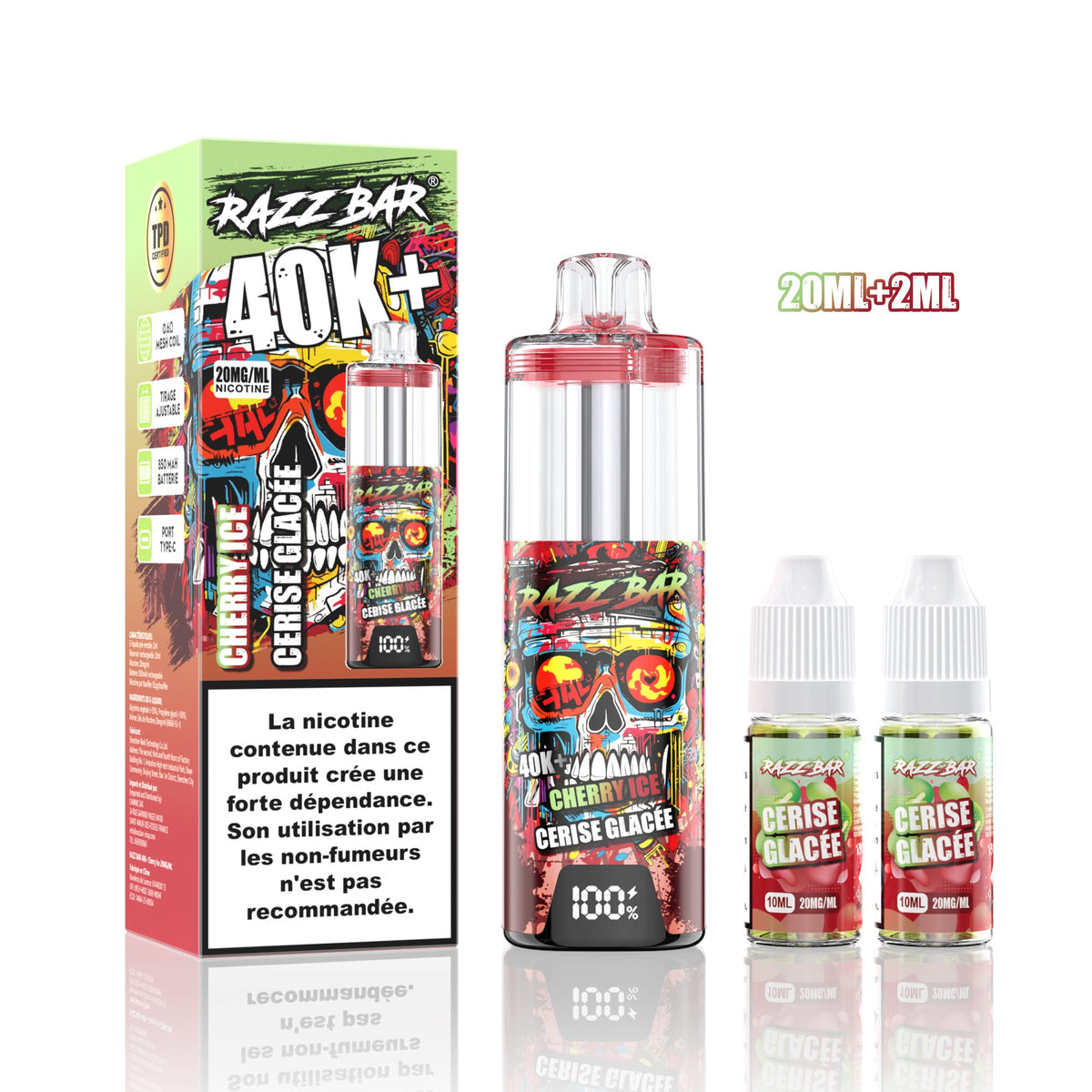 Puff RazzBar 40K+ Cherry Ice - 20mg/ml