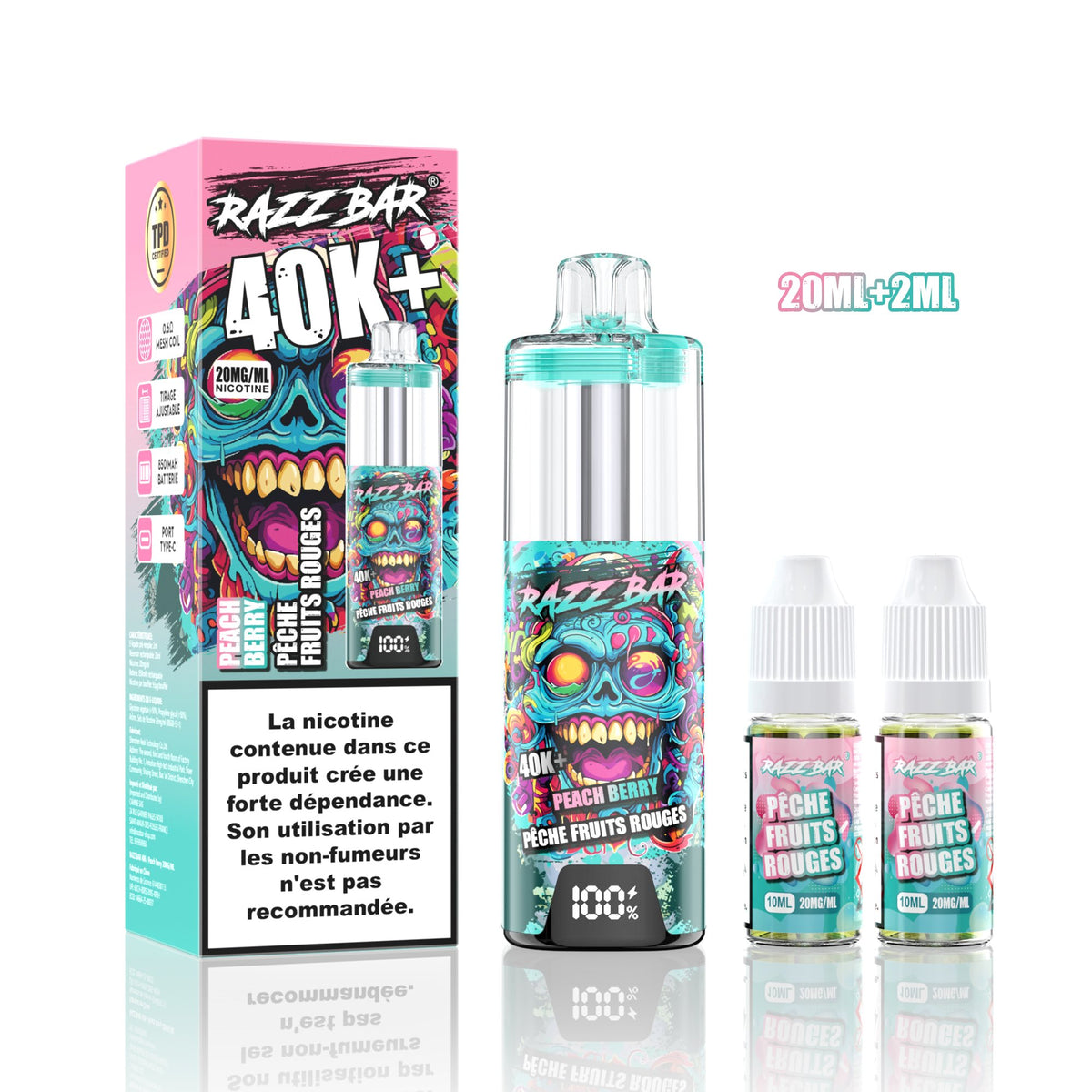 Puff RazzBar 40K+ Peach Berry - 20mg/ml