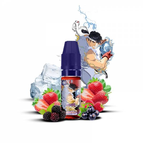 E-liquide Seiryuto Sel de Nicotine 10ml XFighter 15K Fighter Fuel - saveurs fruits rouges, cerise, fraîcheur (visuel ingrédients)