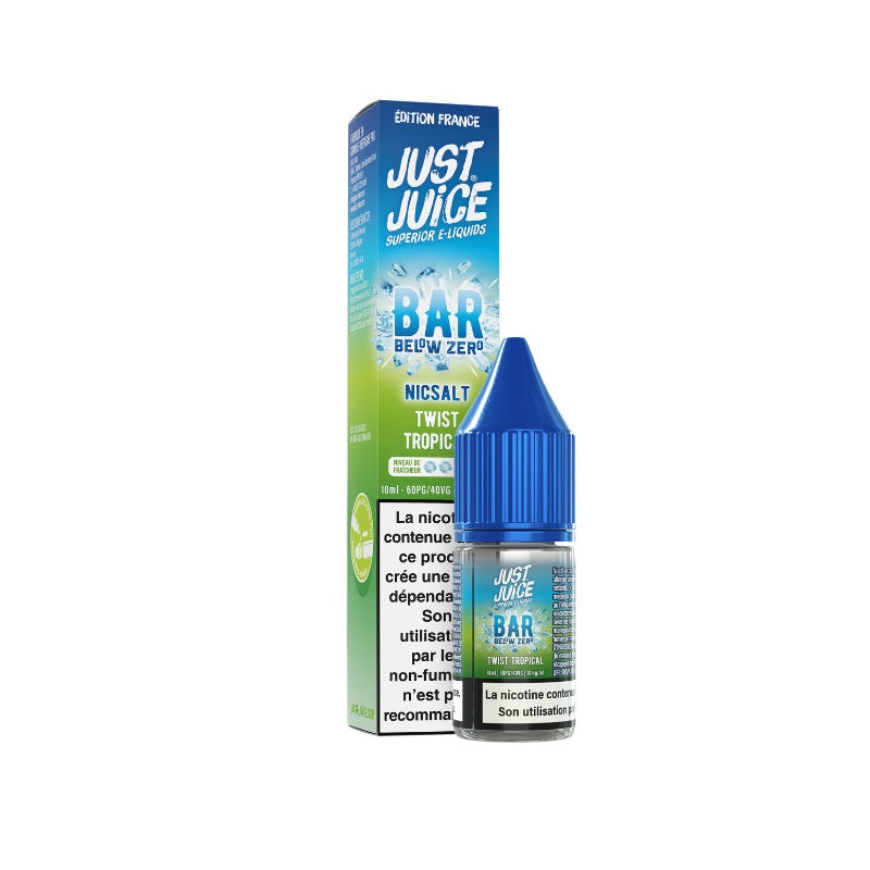 E-liquide Twist Tropical Sel de Nicotine 10ml Bar Below Zero Just Juice - saveurs citron vert, corossol, pêche 10 mg