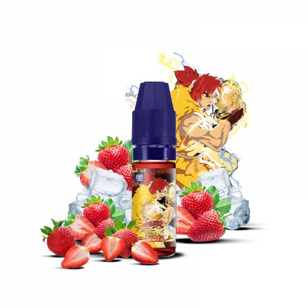 E-liquide Uraken Sel de Nicotine 10ml XFighter 15K Fighter Fuel - saveurs arbouse, fraise, fraîcheur (visuel ingrédients)